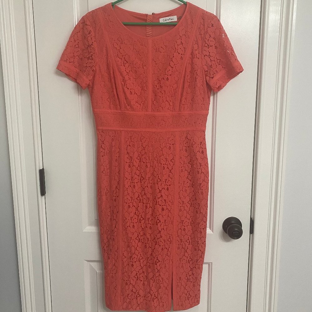 Calvin Klein Salmon Colored Lace Dress